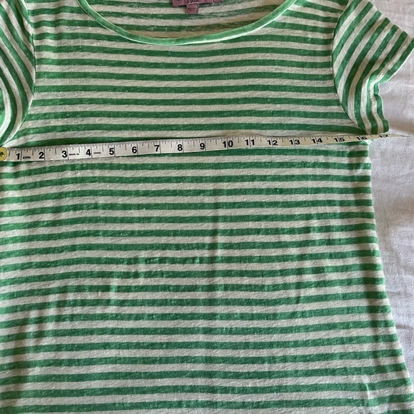 Calypso St. Barth Green and White Linen Short Sleeve Tee Womens Sz XS EUC - Picture 7 of 14